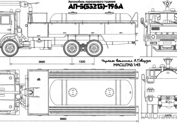 КамАЗ-53212 AP-5-196A Пожарная Машина чертежи (рисунки) грузовика